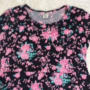 Girls XL 16 SS Flowery Black and Pink Dress EUC